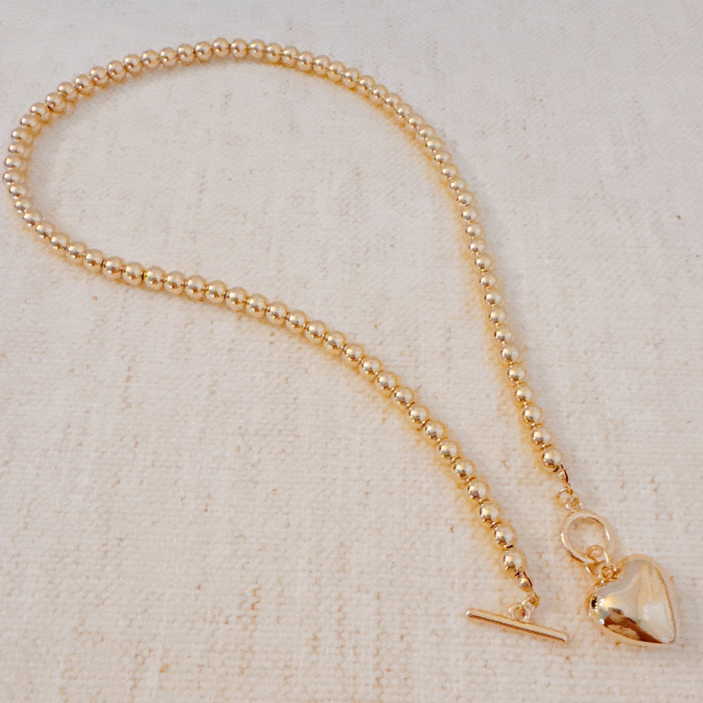 Ball Beads Dangle Heart Toggle Necklace