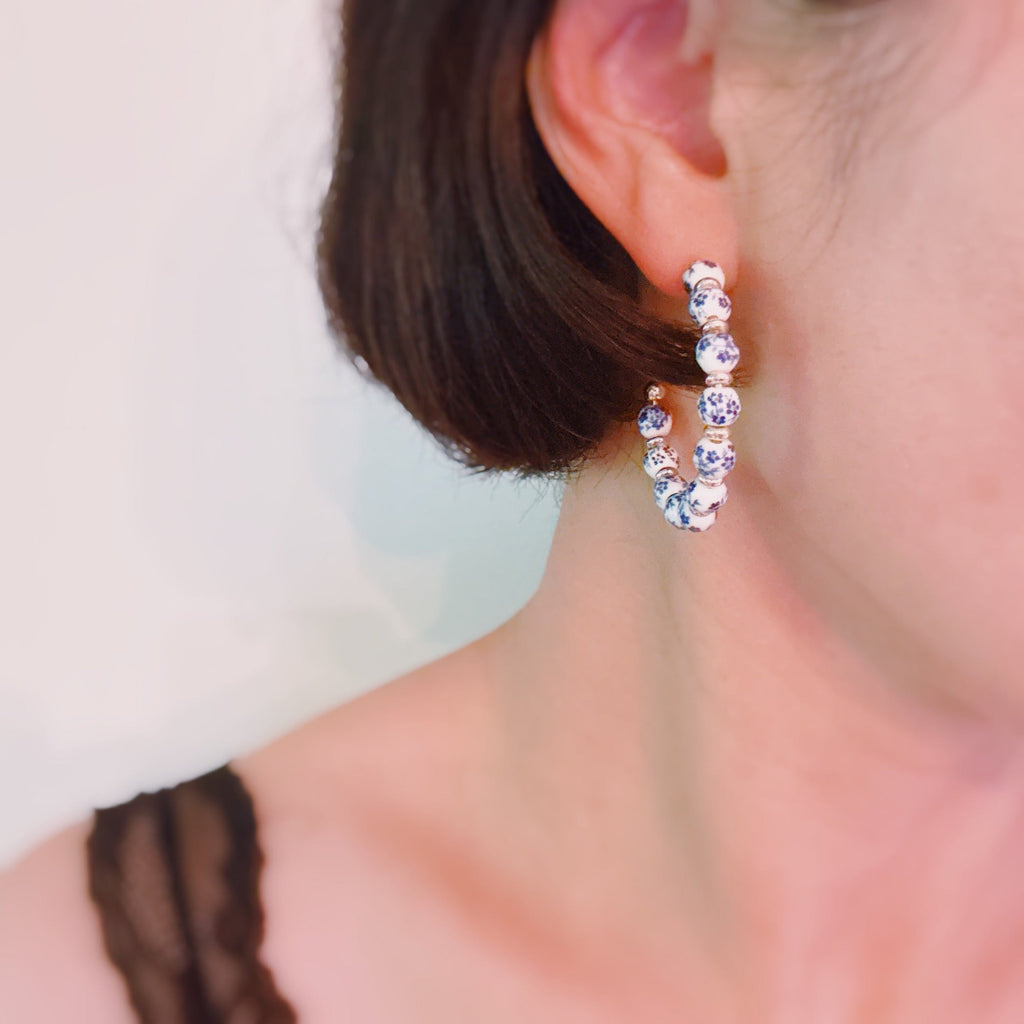 Blue Bloom Floral Hoop Earrings – Elegant Hoops with Soft Blue Flower Accents