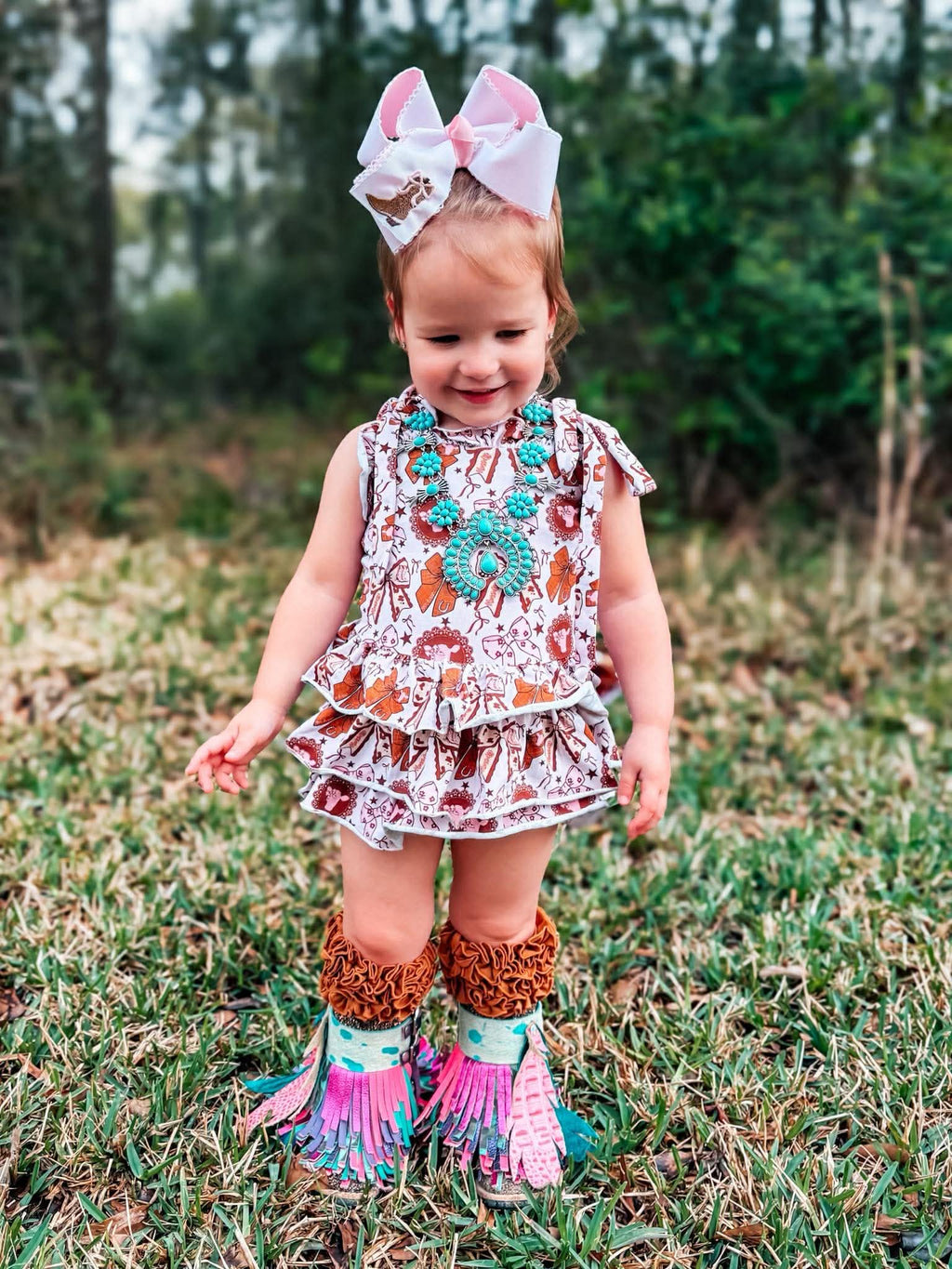 Pink cows ruffle romper