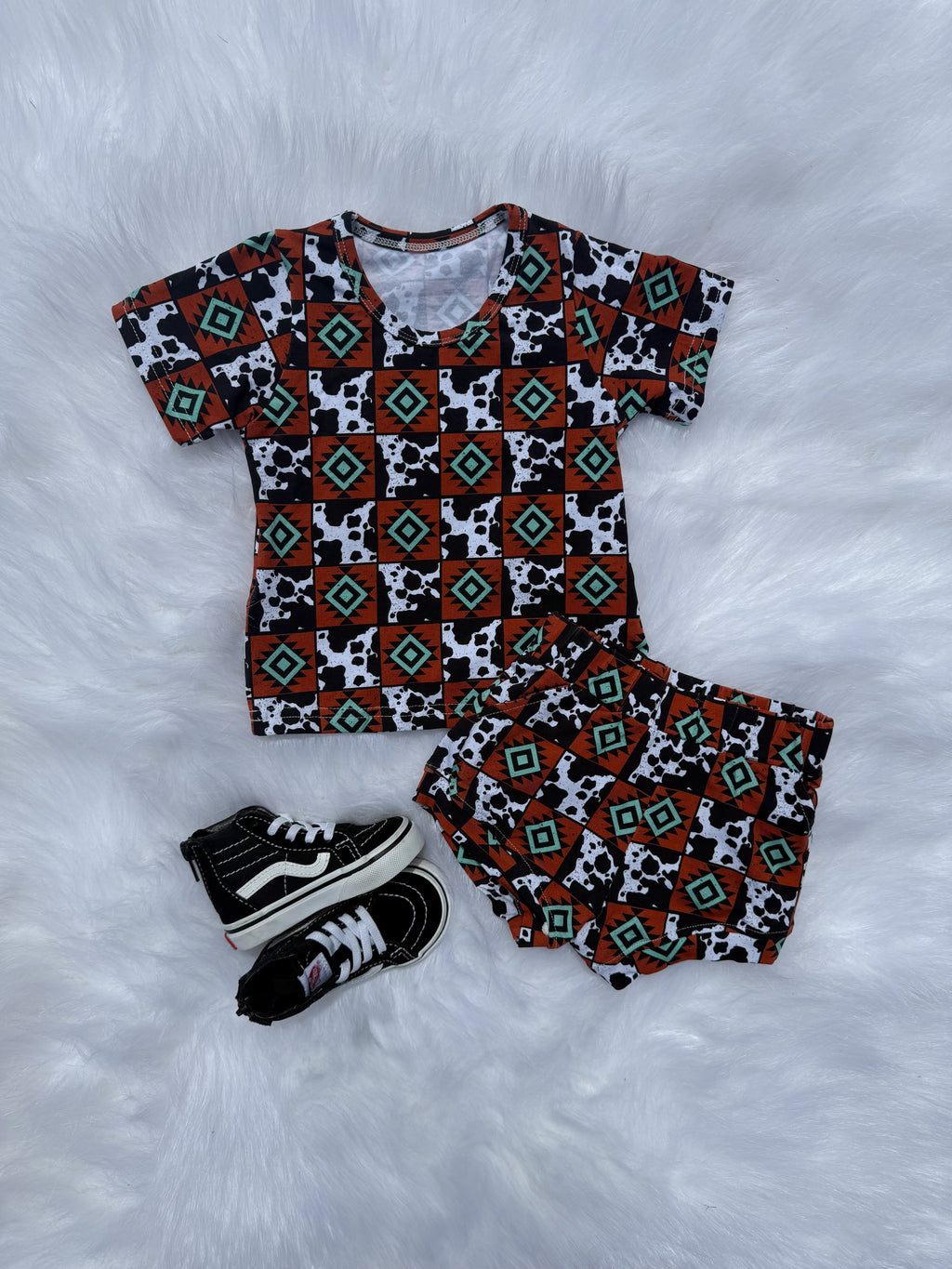 2T Cow & Aztec Checkered Short Set (FINAL SALE)