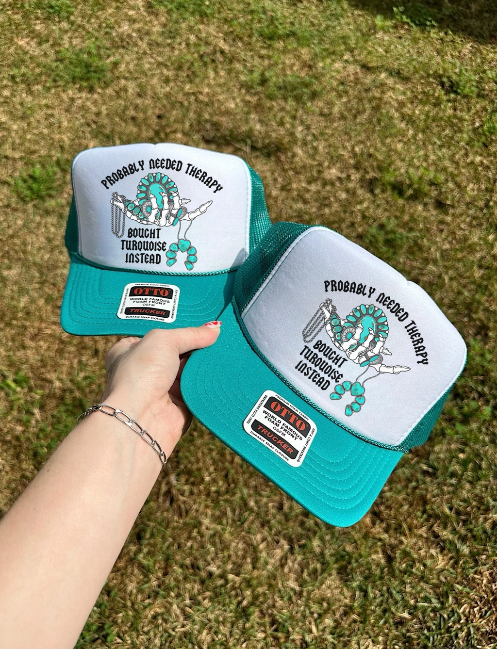Turquoise & Therapy Trucker Hat (Multiple Color Options)