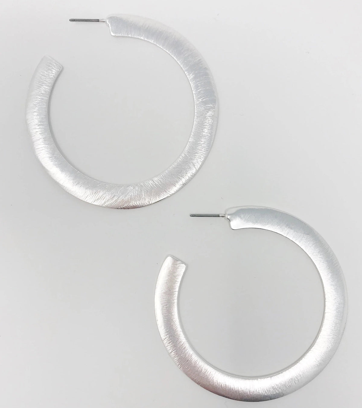 Alma Thick Flattened Metal Hoop Earrings, Silver