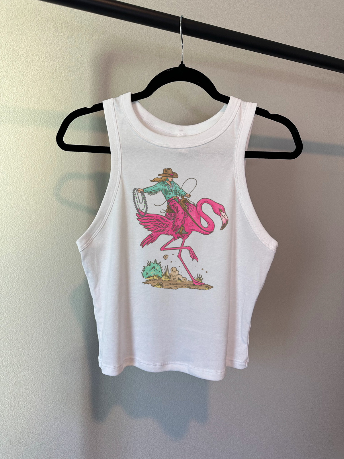 Cowgirl Flamingo Cropped Tank