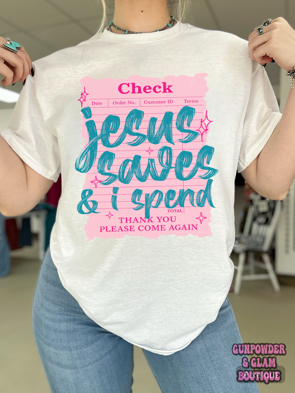 Jesus Saves & I Spend Tee or Crewneck