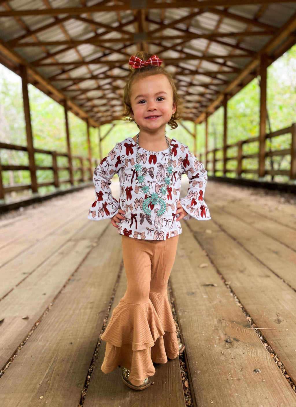 Fall Bows Ruffled Sleeve Top (FINAL SALE)