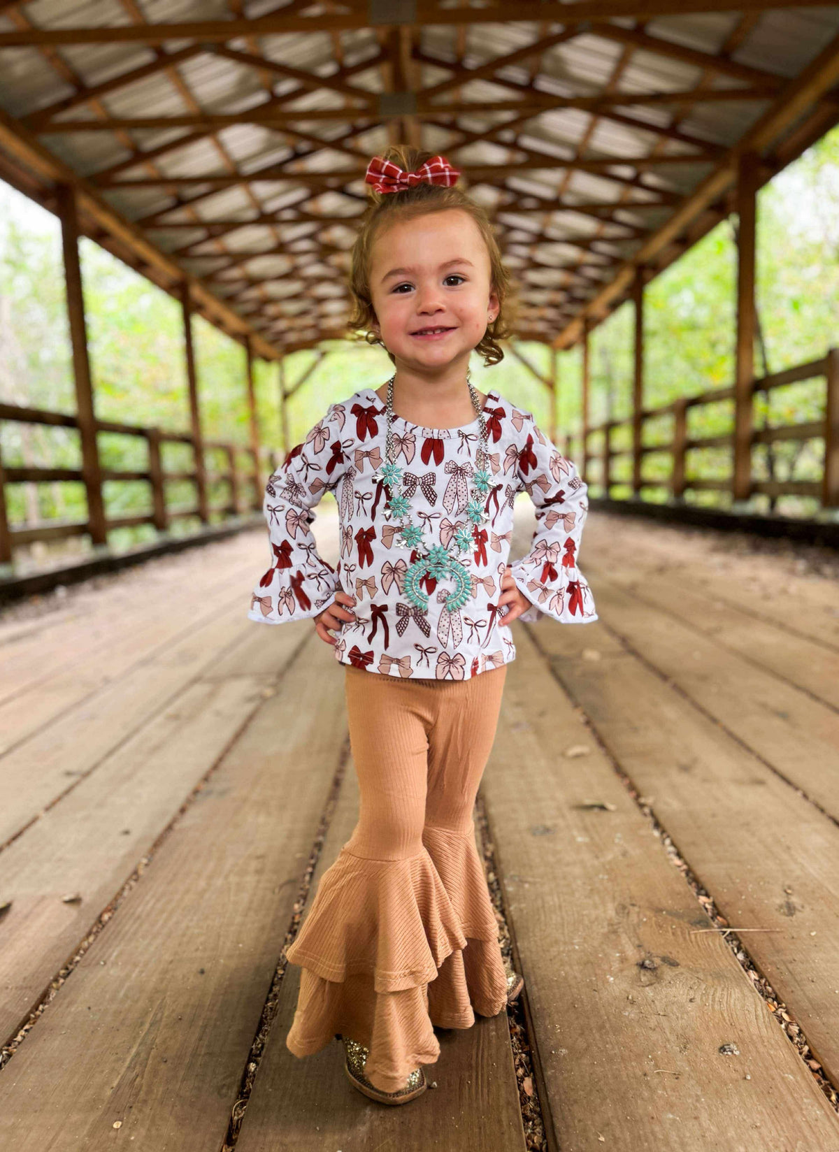 Fall Bows Ruffled Sleeve Top (FINAL SALE)
