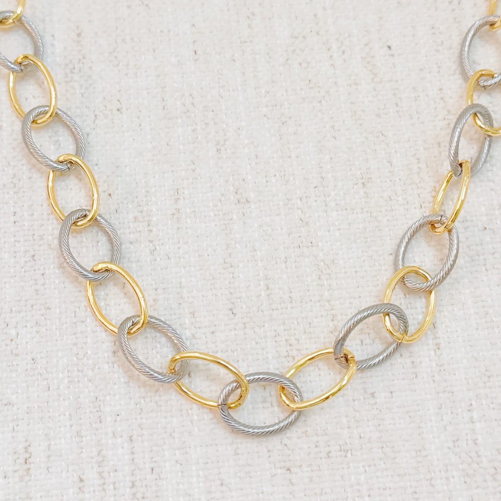 Cabled Texture Two Tone Chain Necklace