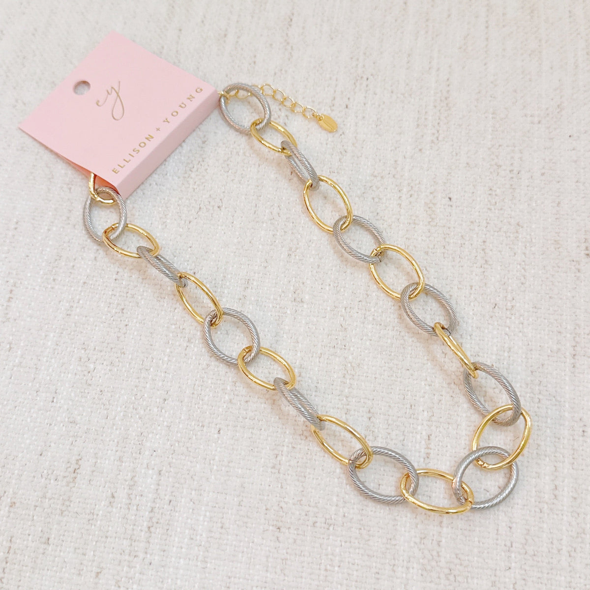Cabled Texture Two Tone Chain Necklace