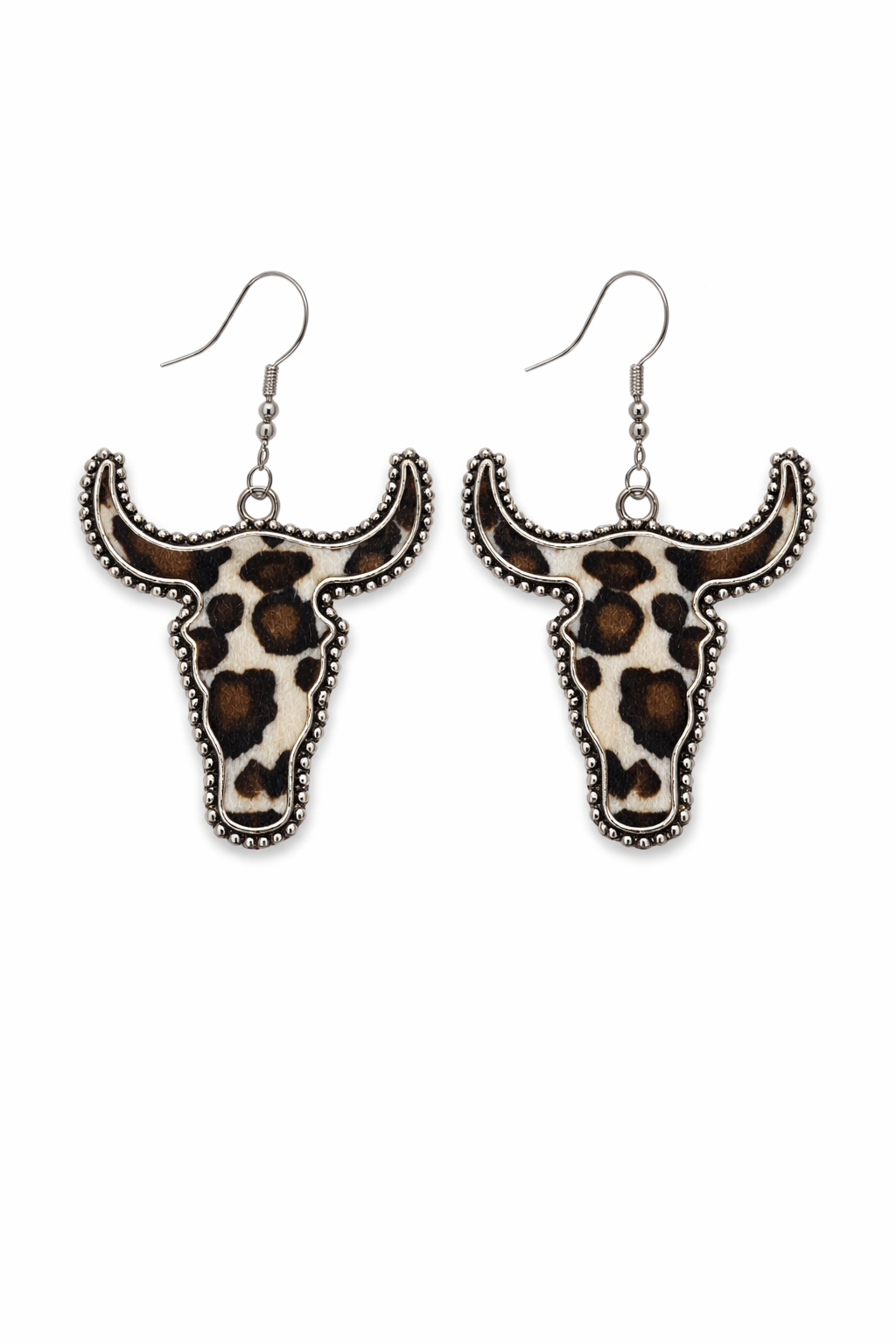 Cow Print Longhorn Drop Earrings