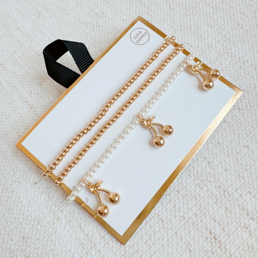 Cherry Dangle Stretch Bracelet Set Of 3