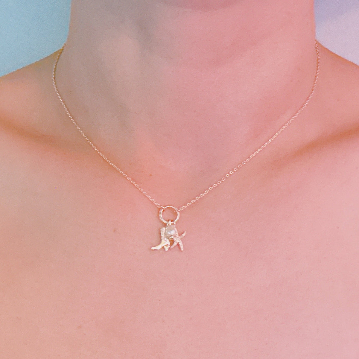Coastal Cowgirl Necklace – Gold-Tone Chain with Starfish and Western Boot Charms