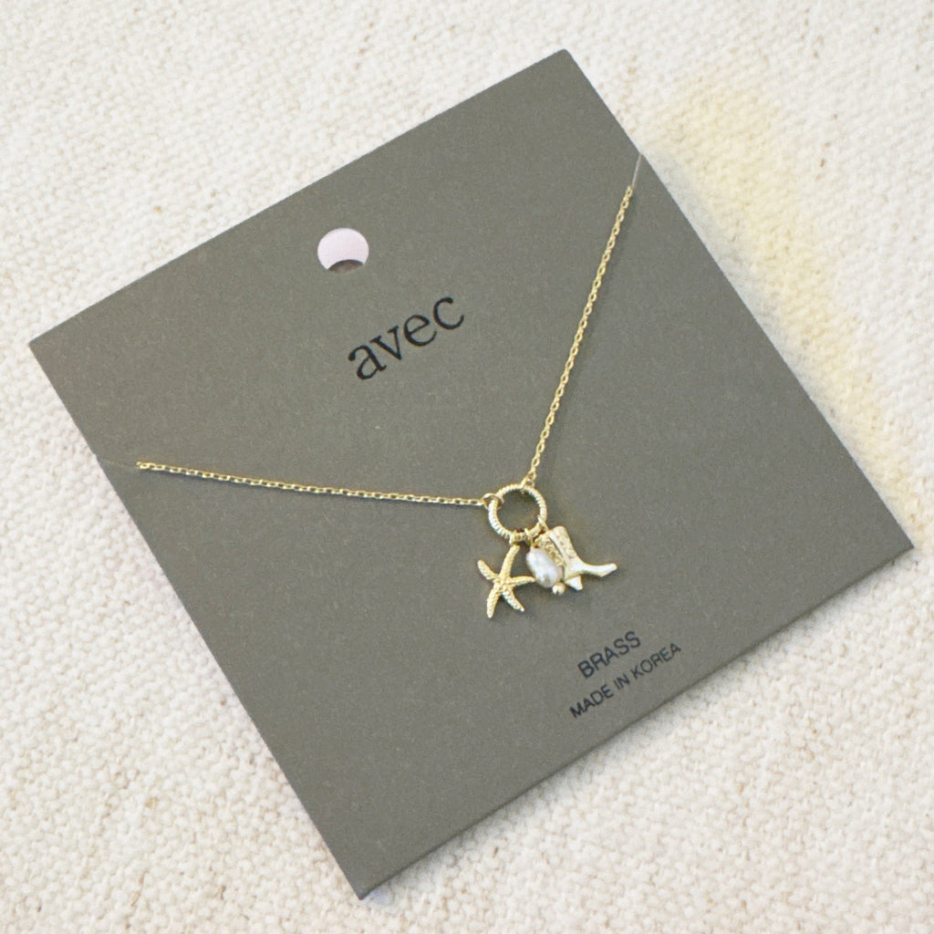 Coastal Cowgirl Necklace – Gold-Tone Chain with Starfish and Western Boot Charms