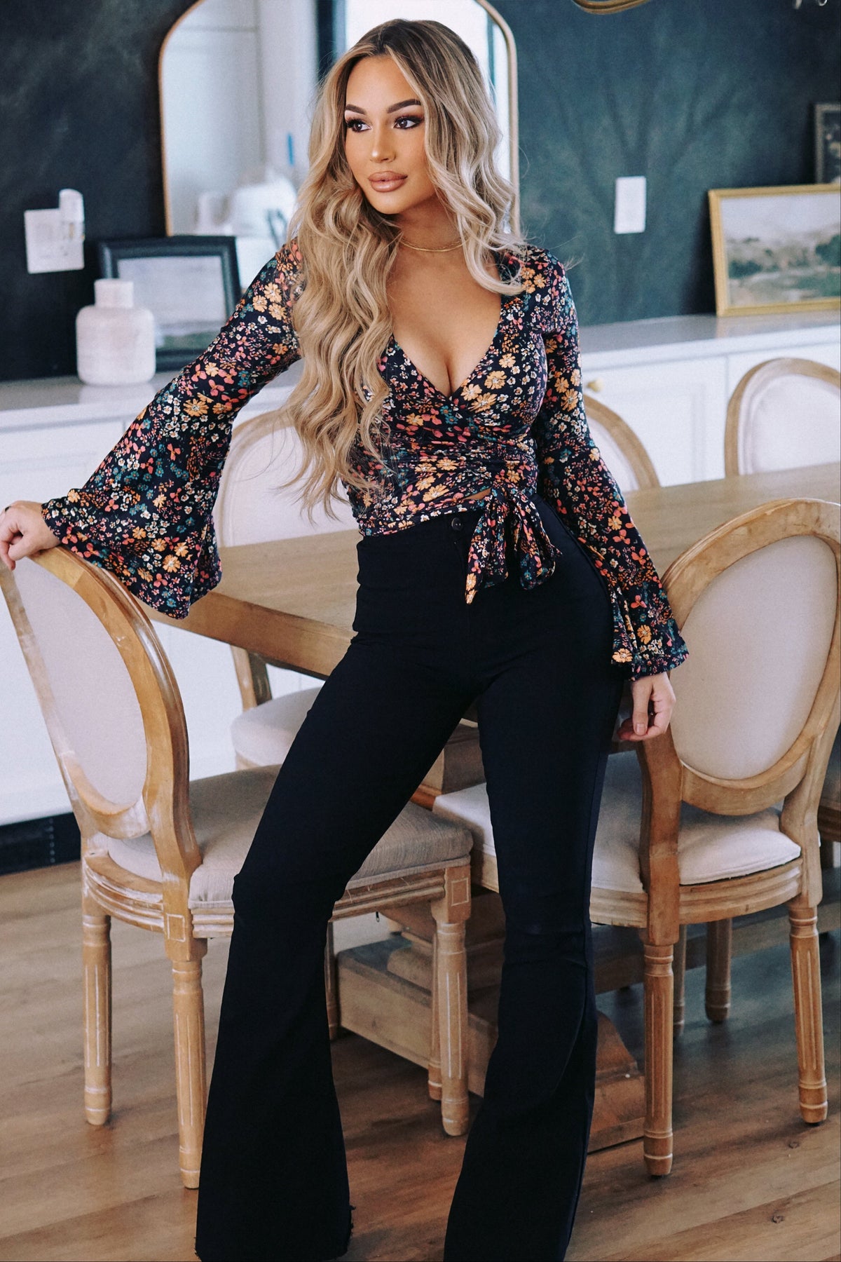Woodstock Floral Bell Sleeve Wrap Top - ALL COLORS