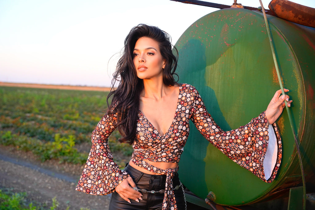 Woodstock Floral Bell Sleeve Wrap Top