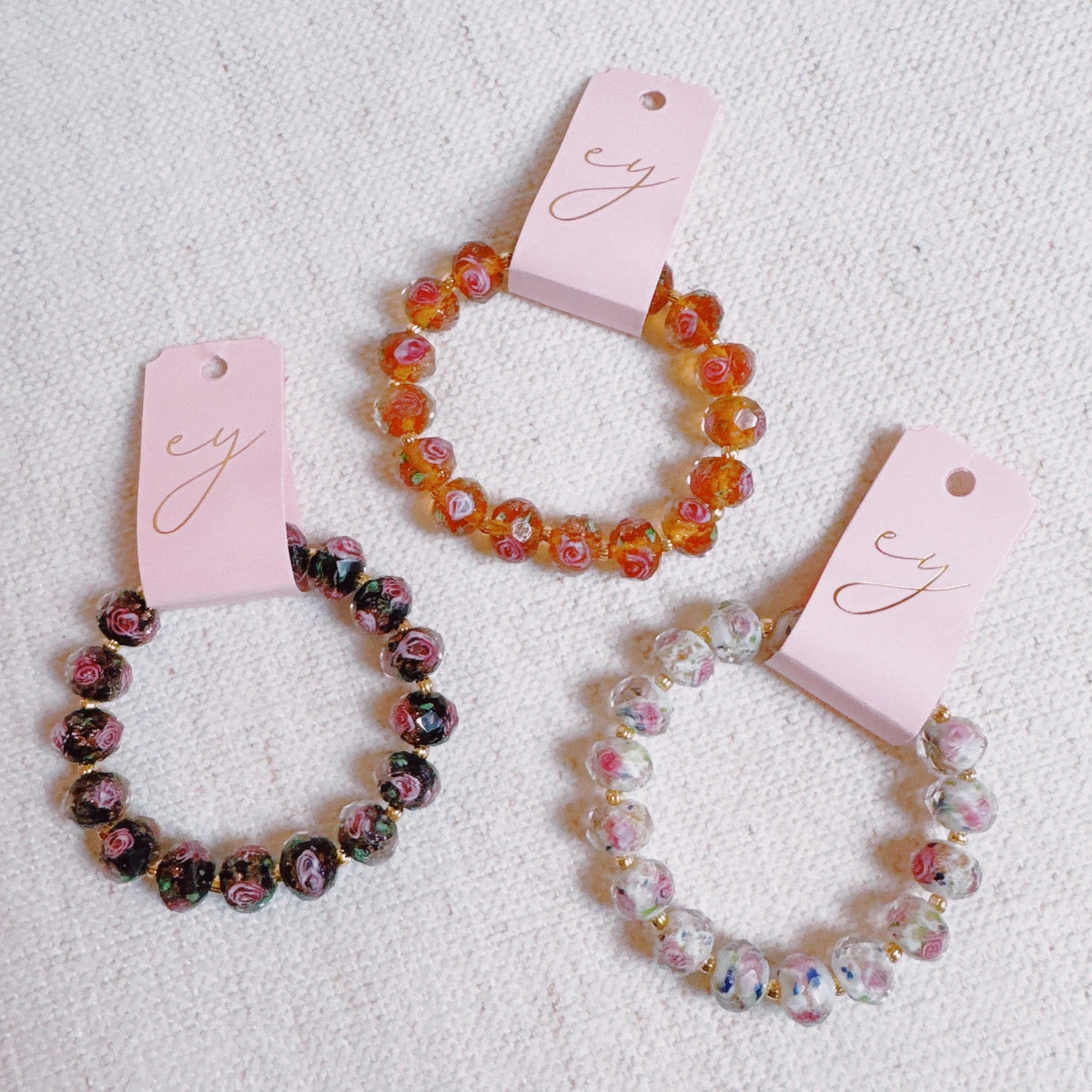 Vintage Rose Glass Bead Stretch Bracelet – Elegant, Stackable & Versatile