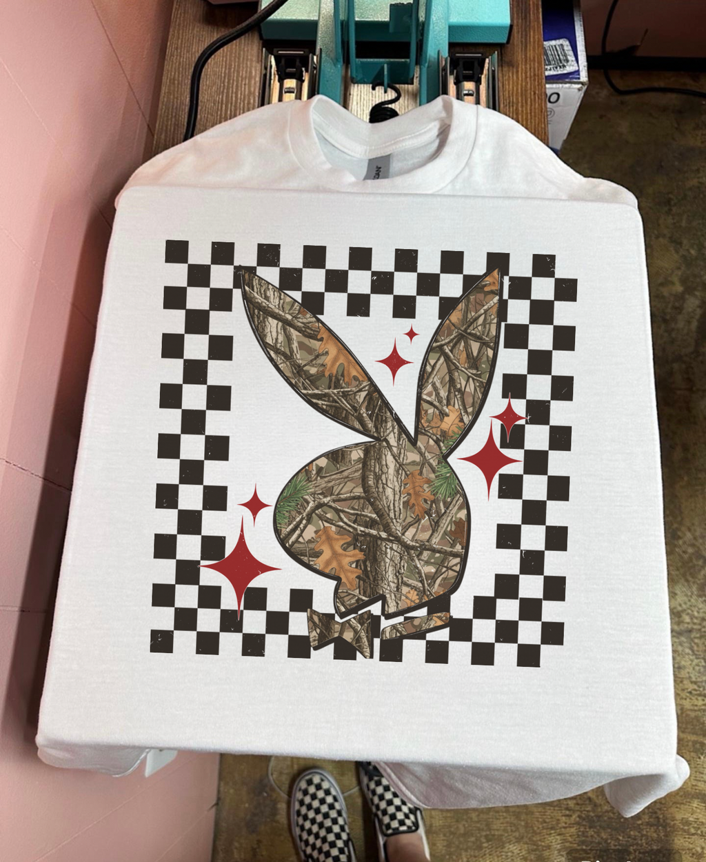 Camo Bunny Tee or Crewneck
