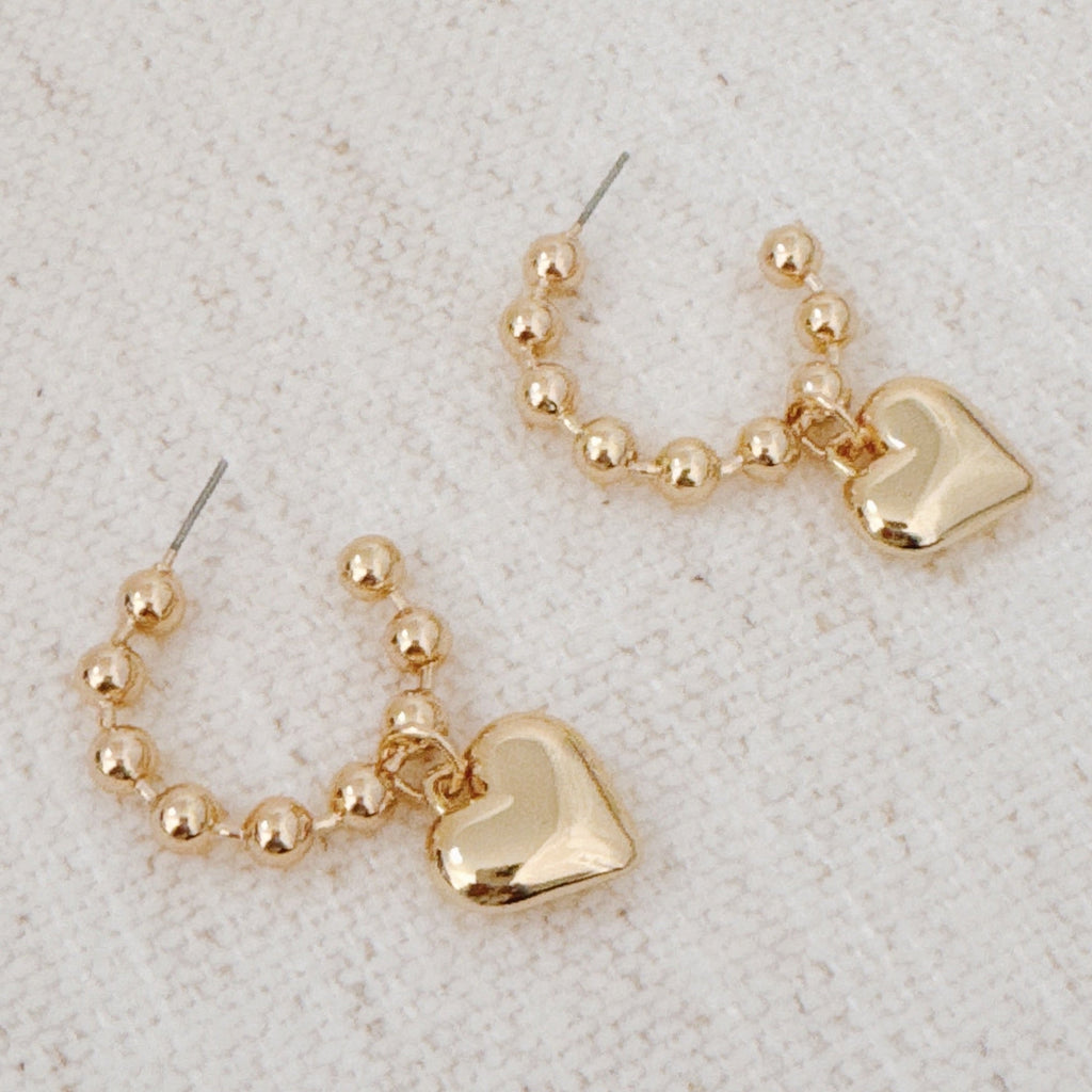 Dangle Heart Ball Hoop Earrings