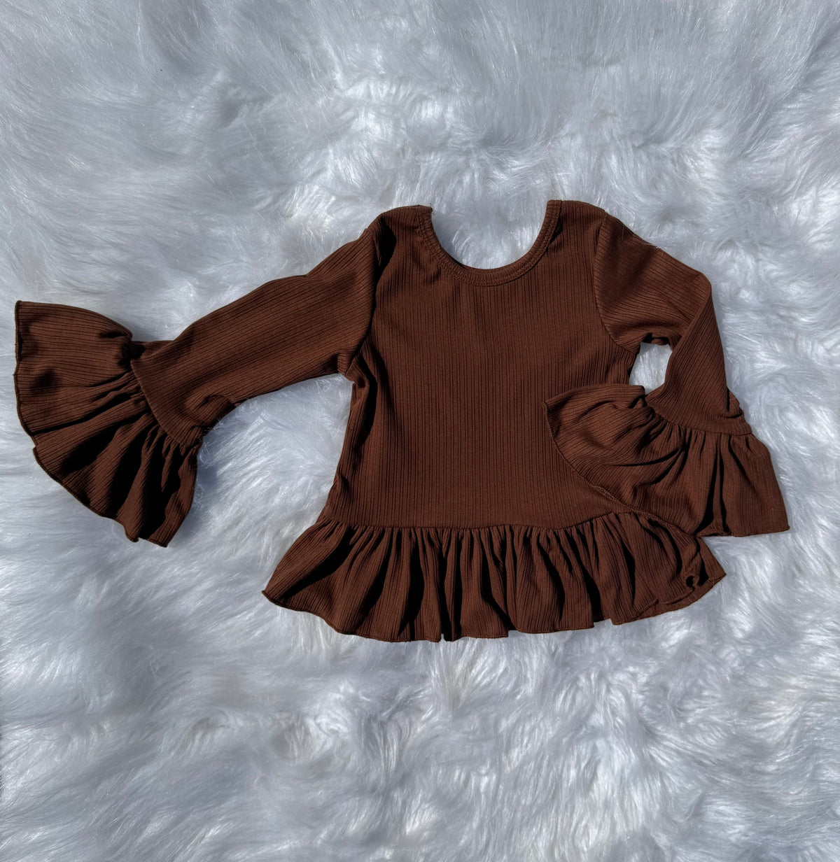 Chocolate Brown Ruffled Sleeve Top (FINAL SALE)
