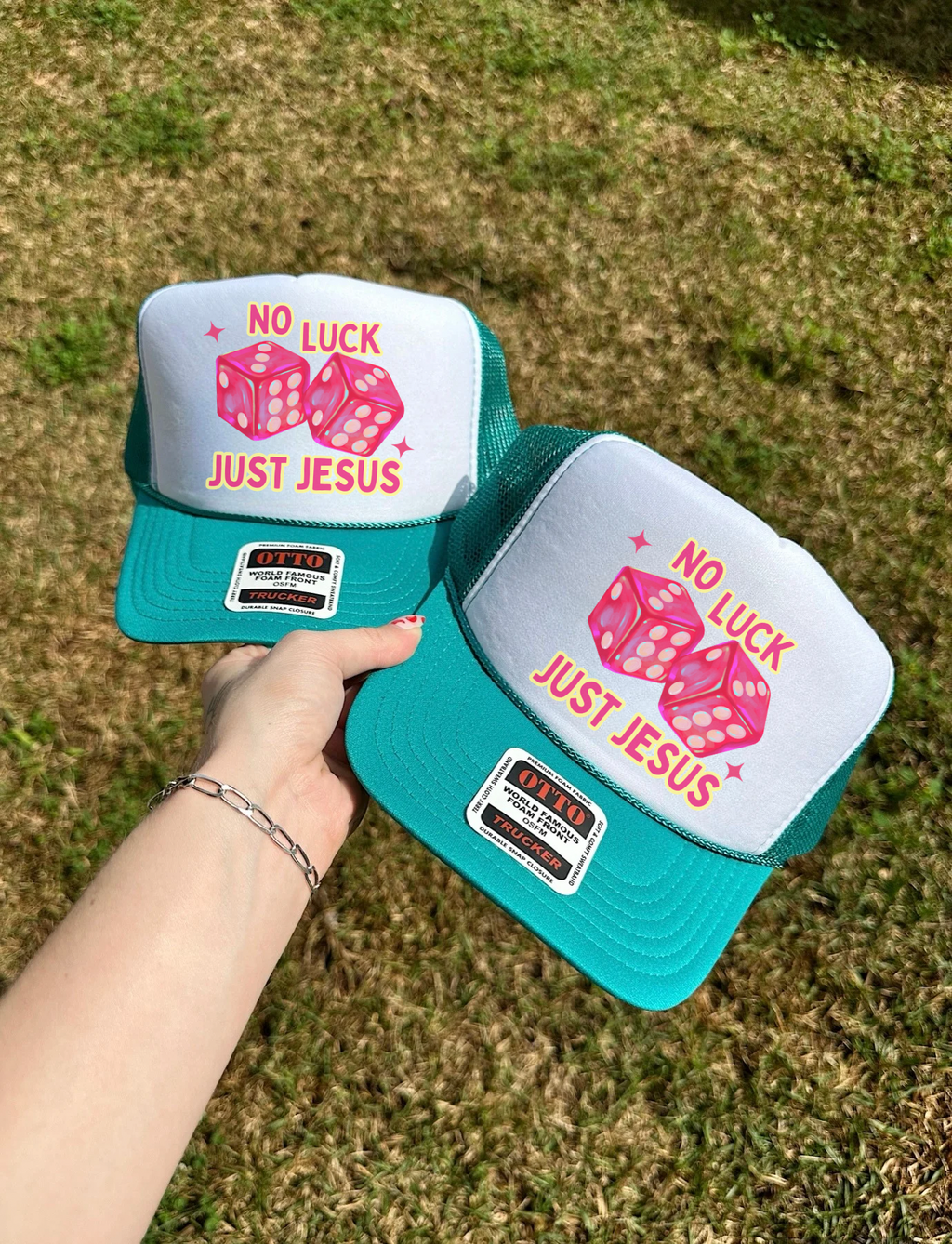 No Luck Just Jesus Trucker Hat (Multiple Color Options)