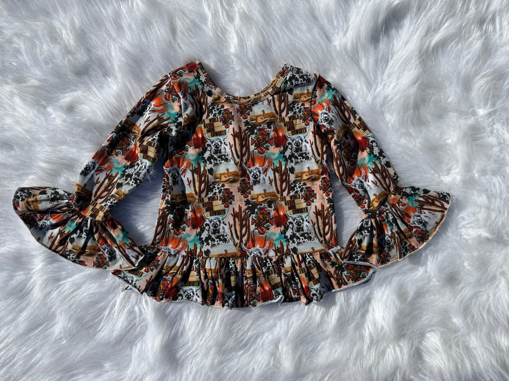 The World Needs More Cowboys Bell Sleeve Leo/Top