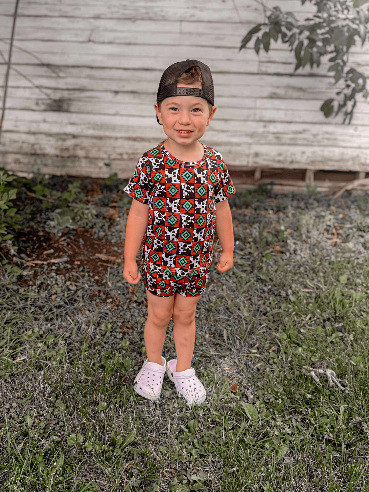 2T Cow & Aztec Checkered Short Set (FINAL SALE)