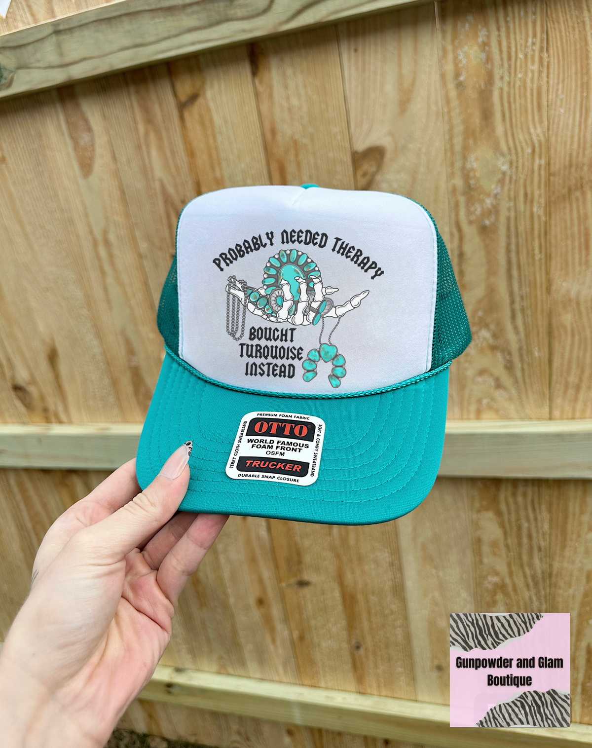 Turquoise & Therapy Trucker Hat (Multiple Color Options)