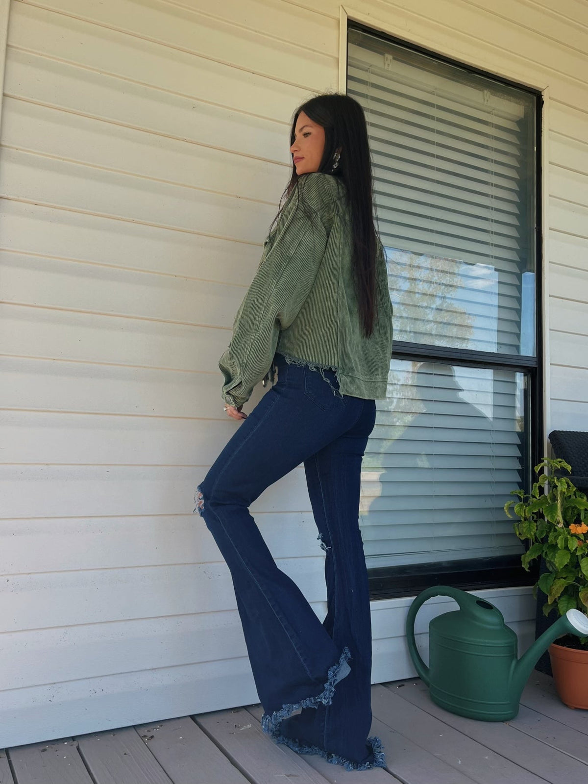 Farrah Denim Distressed High Waisted Flares - Dark Wash