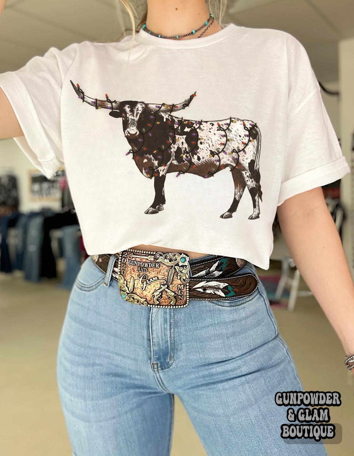 Christmas Lights Longhorn Tee or Crewneck