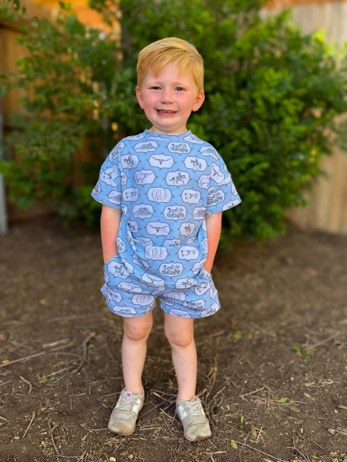 Blue western short set