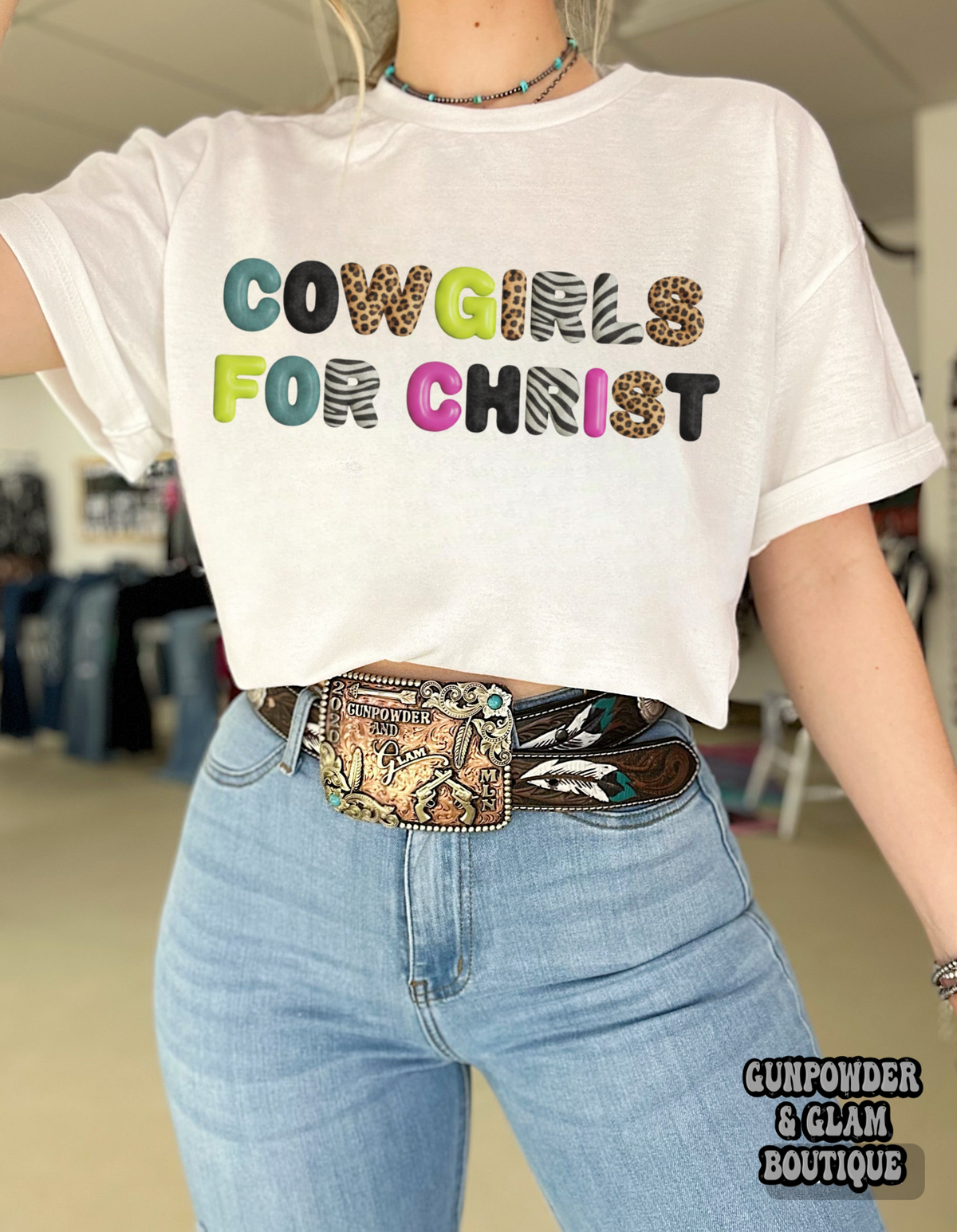 Cowgirls For Christ Tee or Crewneck