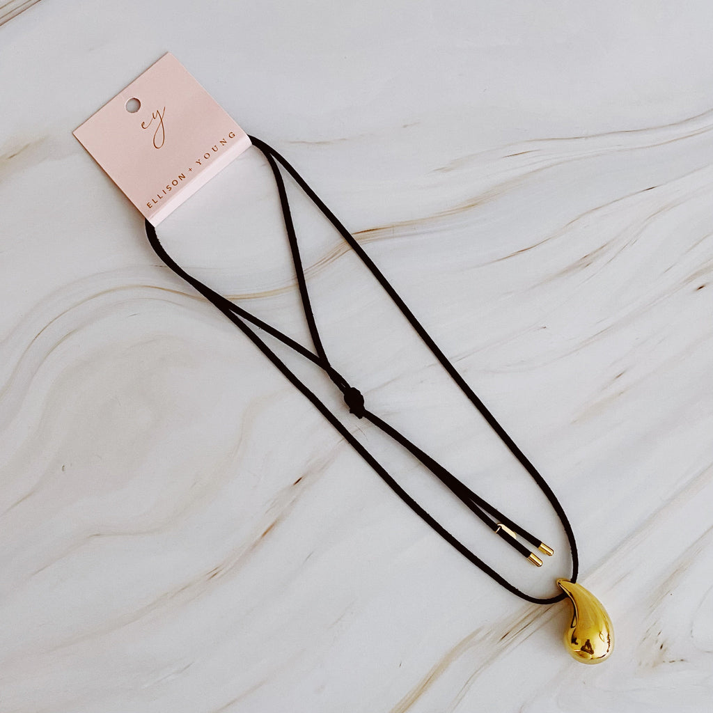 Black Leather Teardrop Necklace