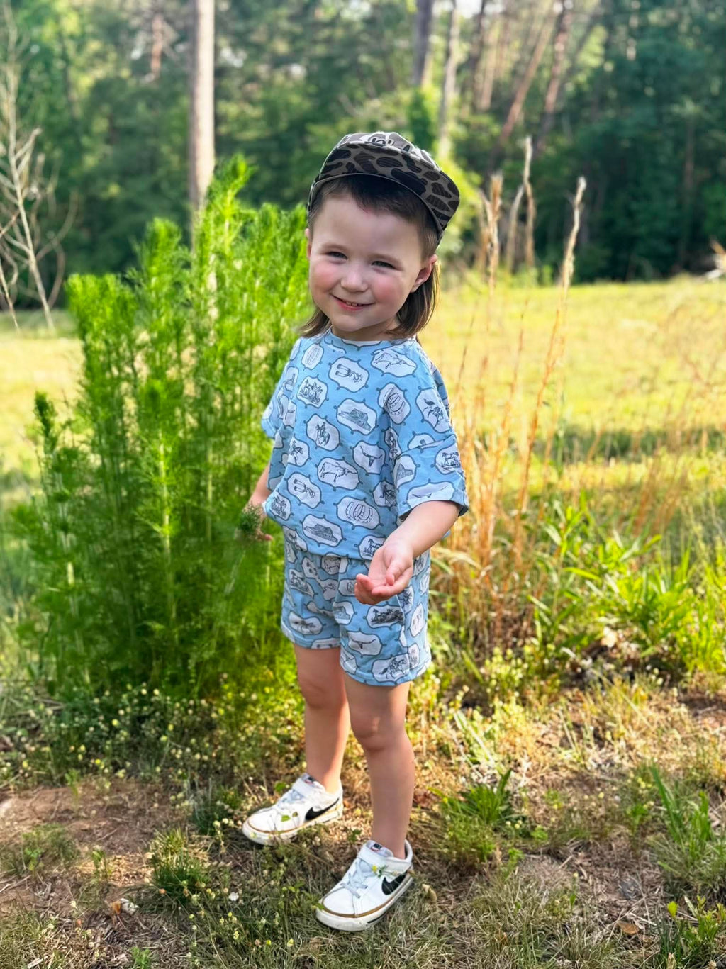Blue western short set
