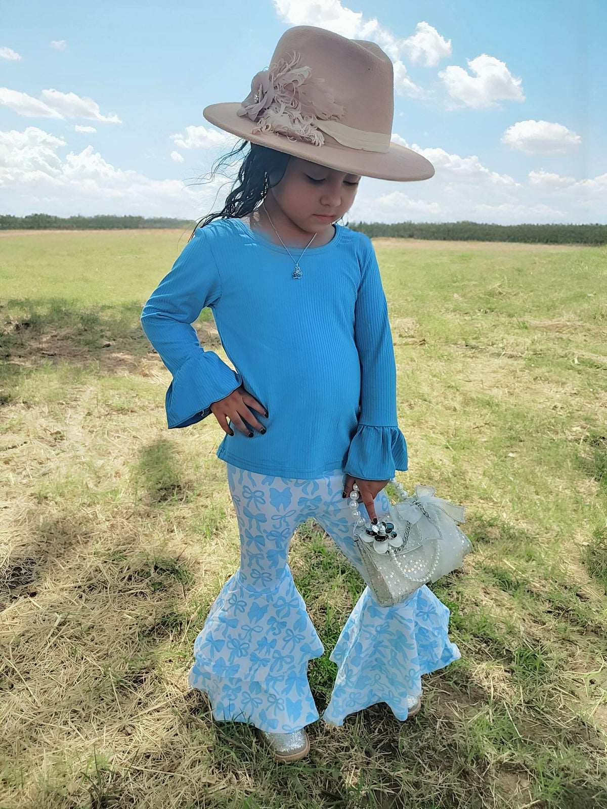 Blue Ruffled Sleeve Top (FINAL SALE)
