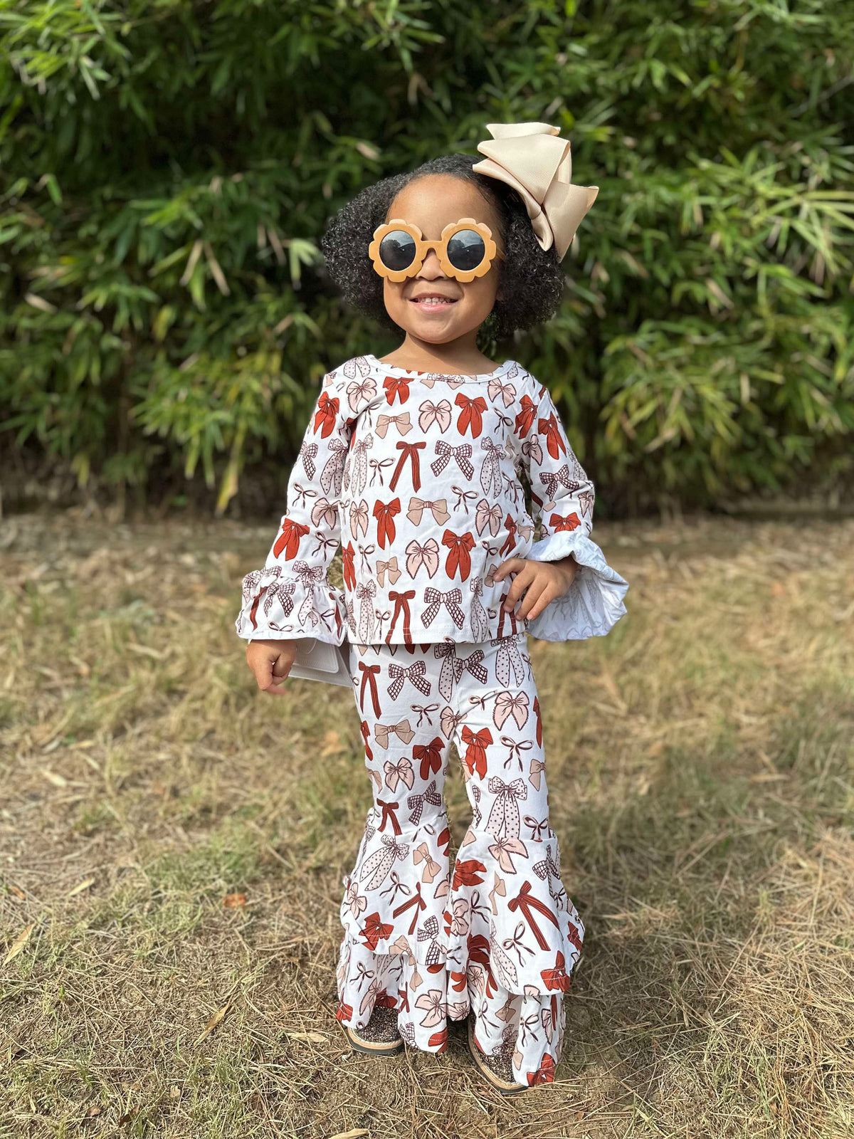 Fall Bows Ruffled Sleeve Top (FINAL SALE)