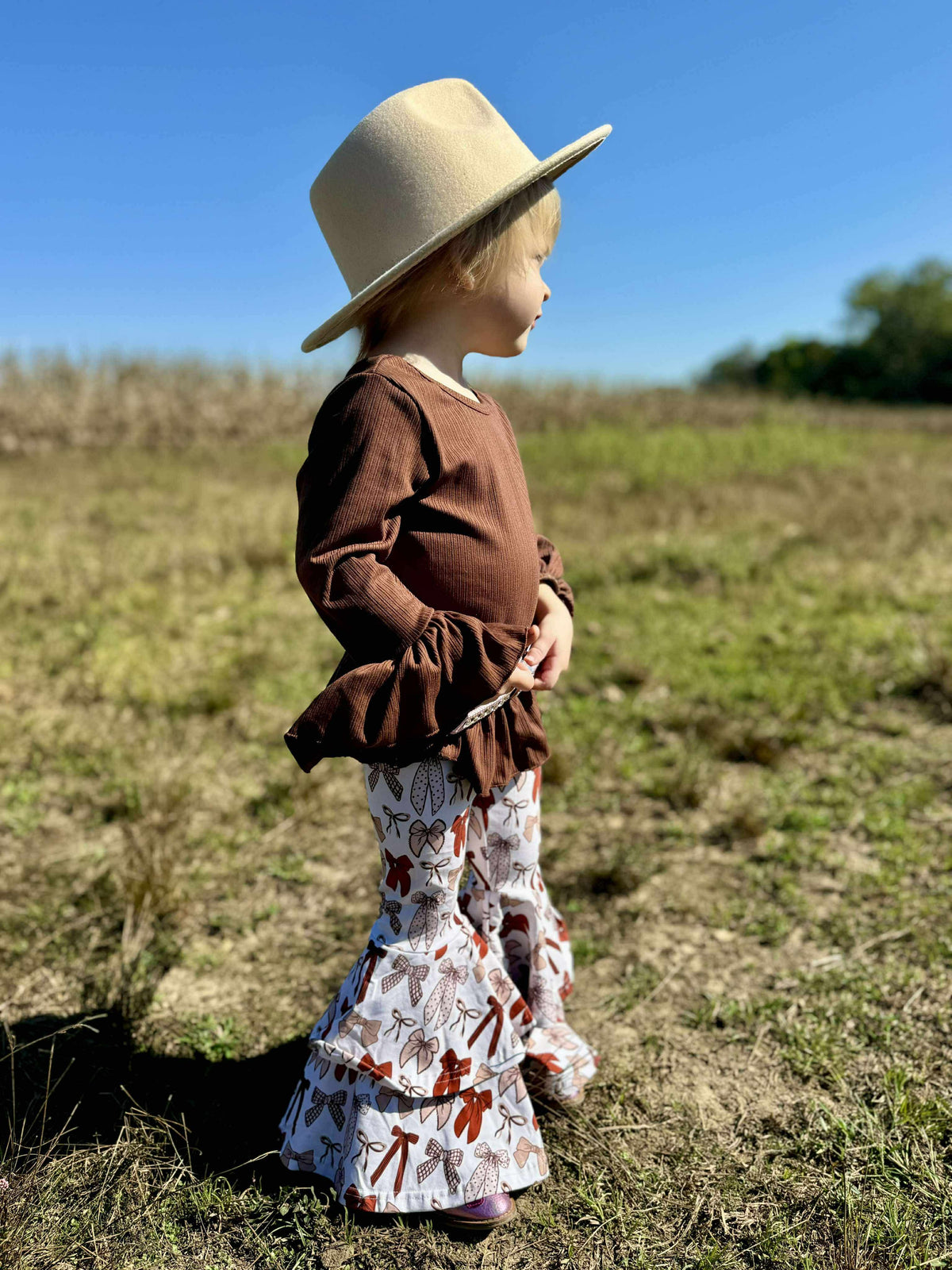 Chocolate Brown Ruffled Sleeve Top (FINAL SALE)