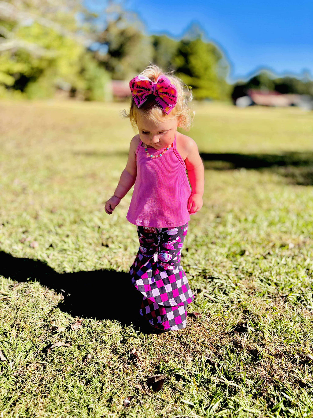 Girls 8/9 Pink Under Construction Double Bell Bottoms (FINAL SALE)