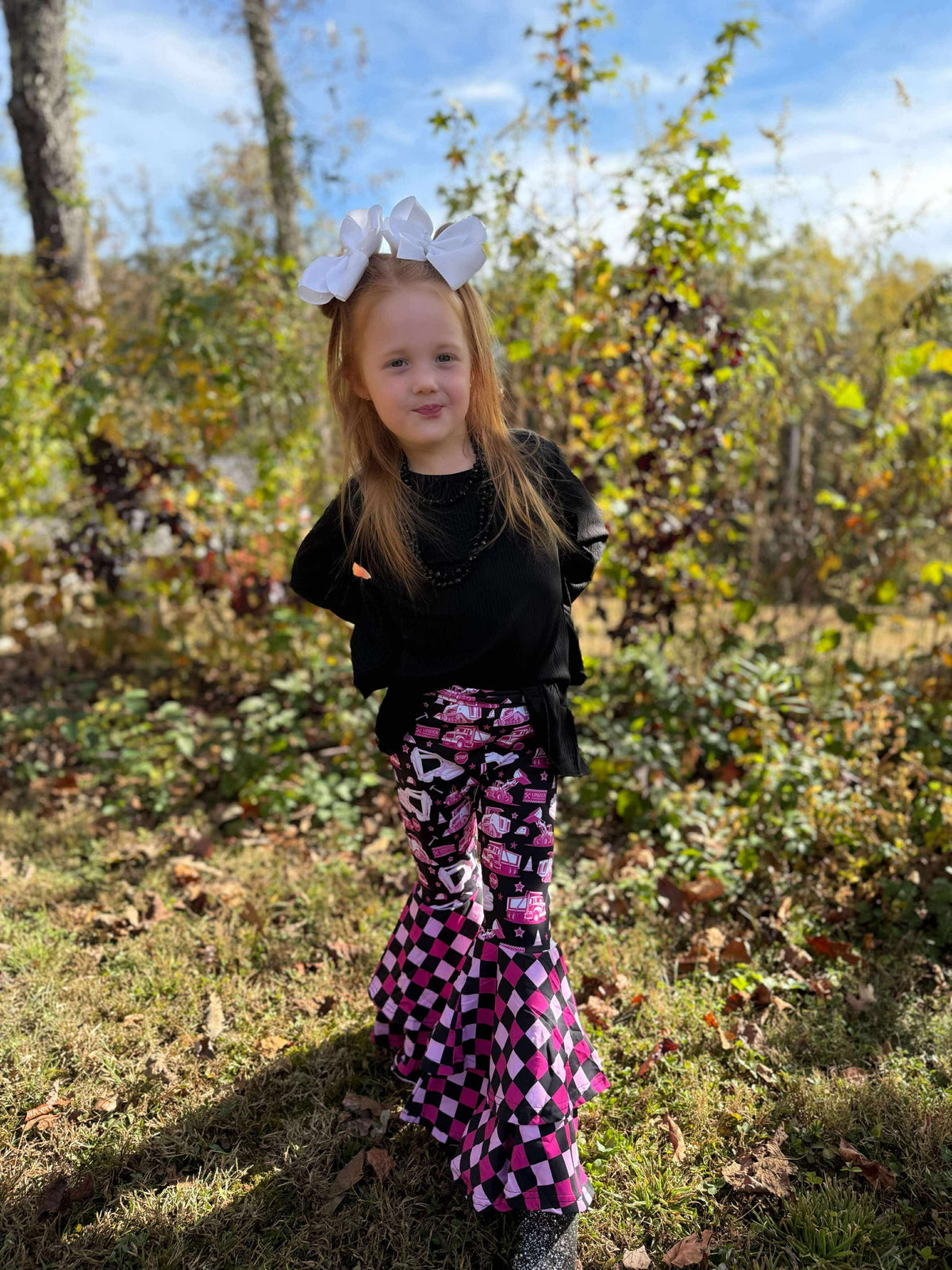 Girls 8/9 Pink Under Construction Double Bell Bottoms (FINAL SALE)