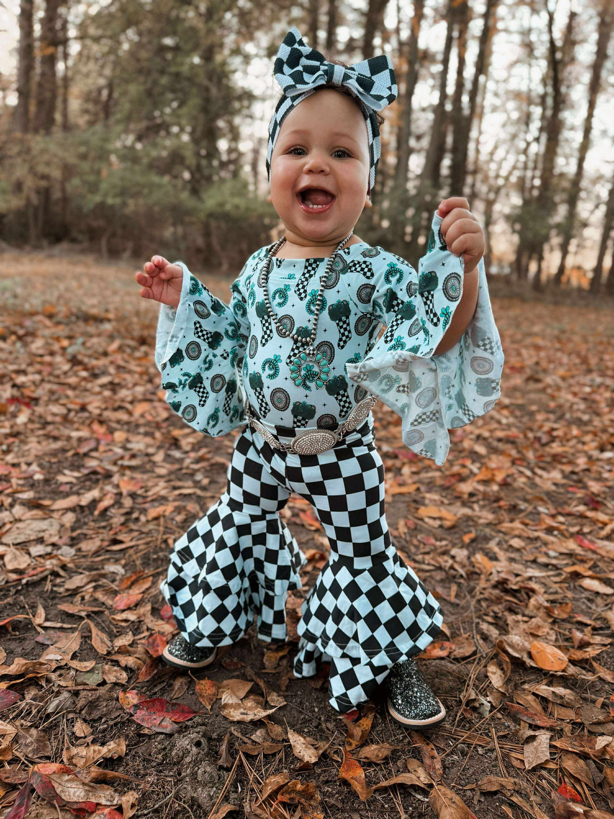 Turquoise Christmas Bell Sleeve Leo/Top (FINAL SALE)
