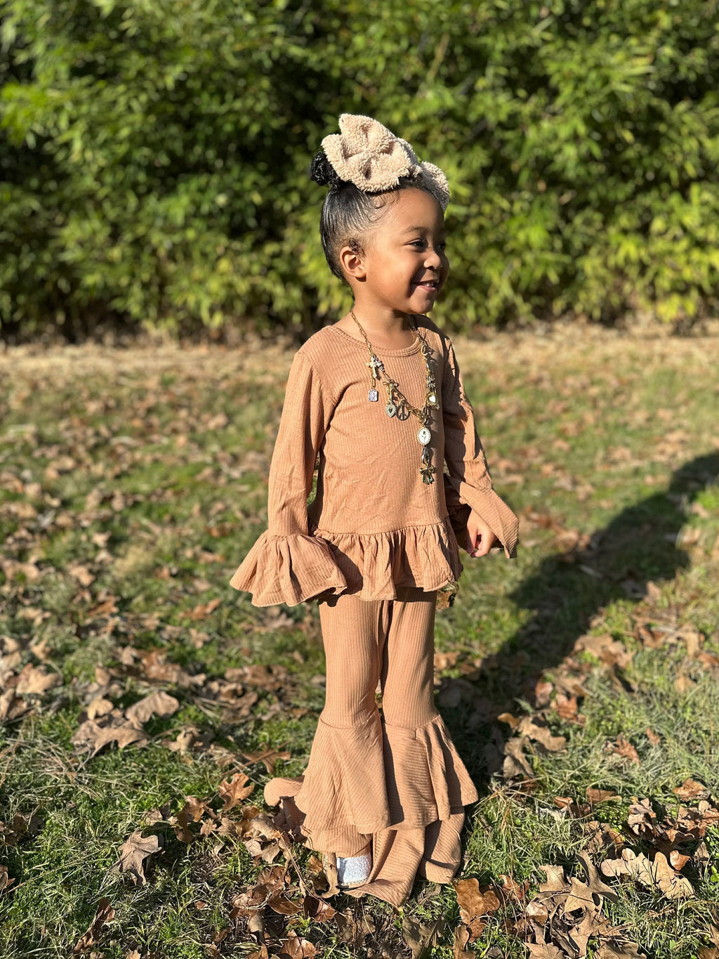 Coffee Ruffled Sleeve Top (FINAL SALE)