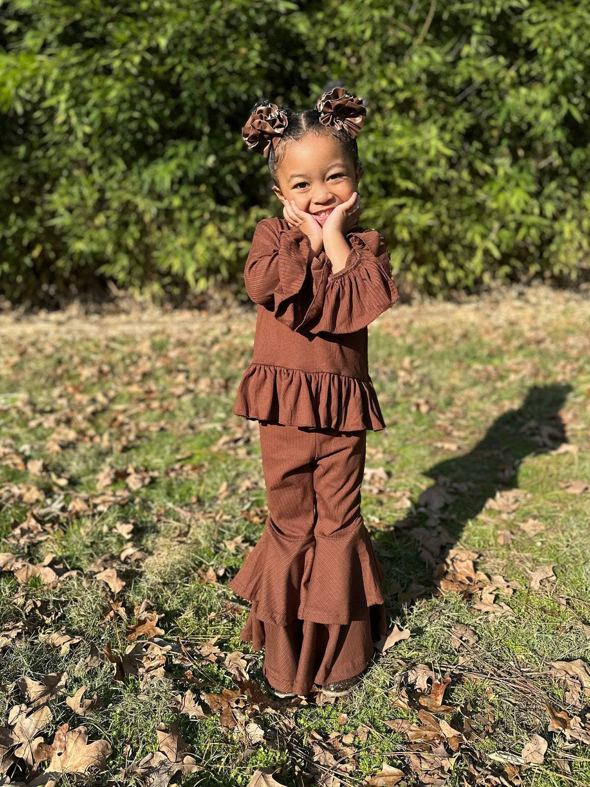 Chocolate Brown Ruffled Sleeve Top (FINAL SALE)