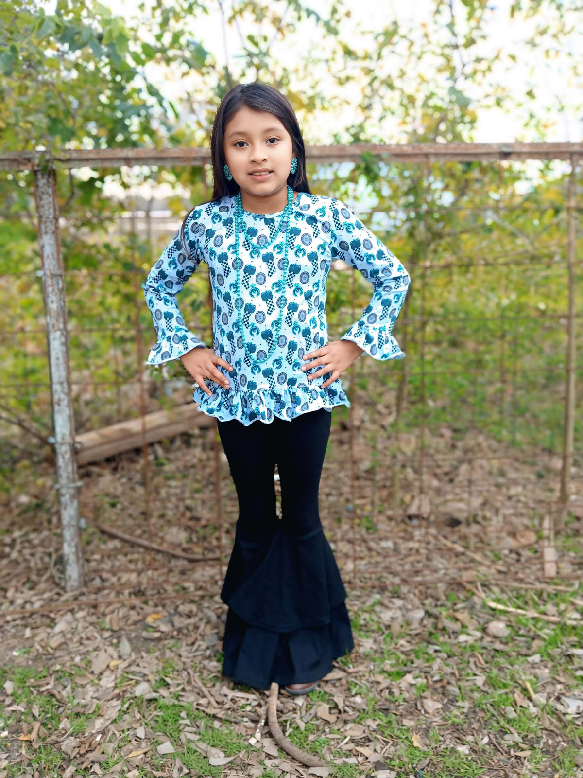 Turquoise Christmas Bell Sleeve Leo/Top (FINAL SALE)