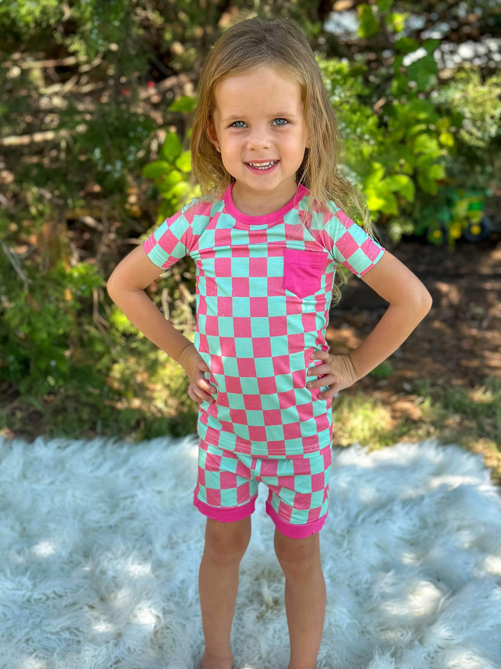 Bubblegum Checks Bamboo Short Set (FINAL SALE)