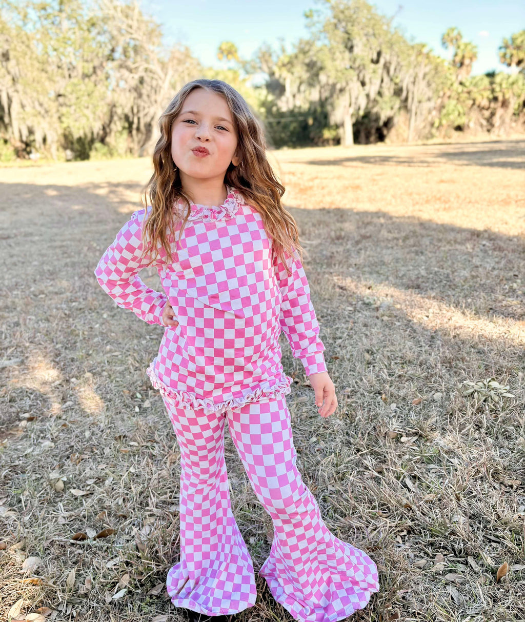 Pink Checkered Ruffled Set