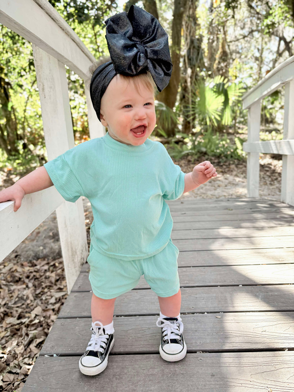 Kids mint green short set