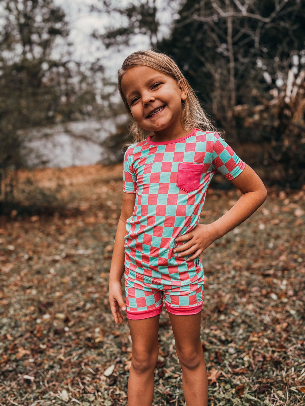 Bubblegum Checks Bamboo Short Set (FINAL SALE)