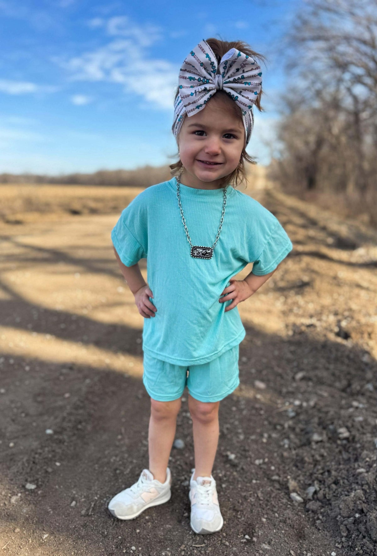 Kids mint green short set