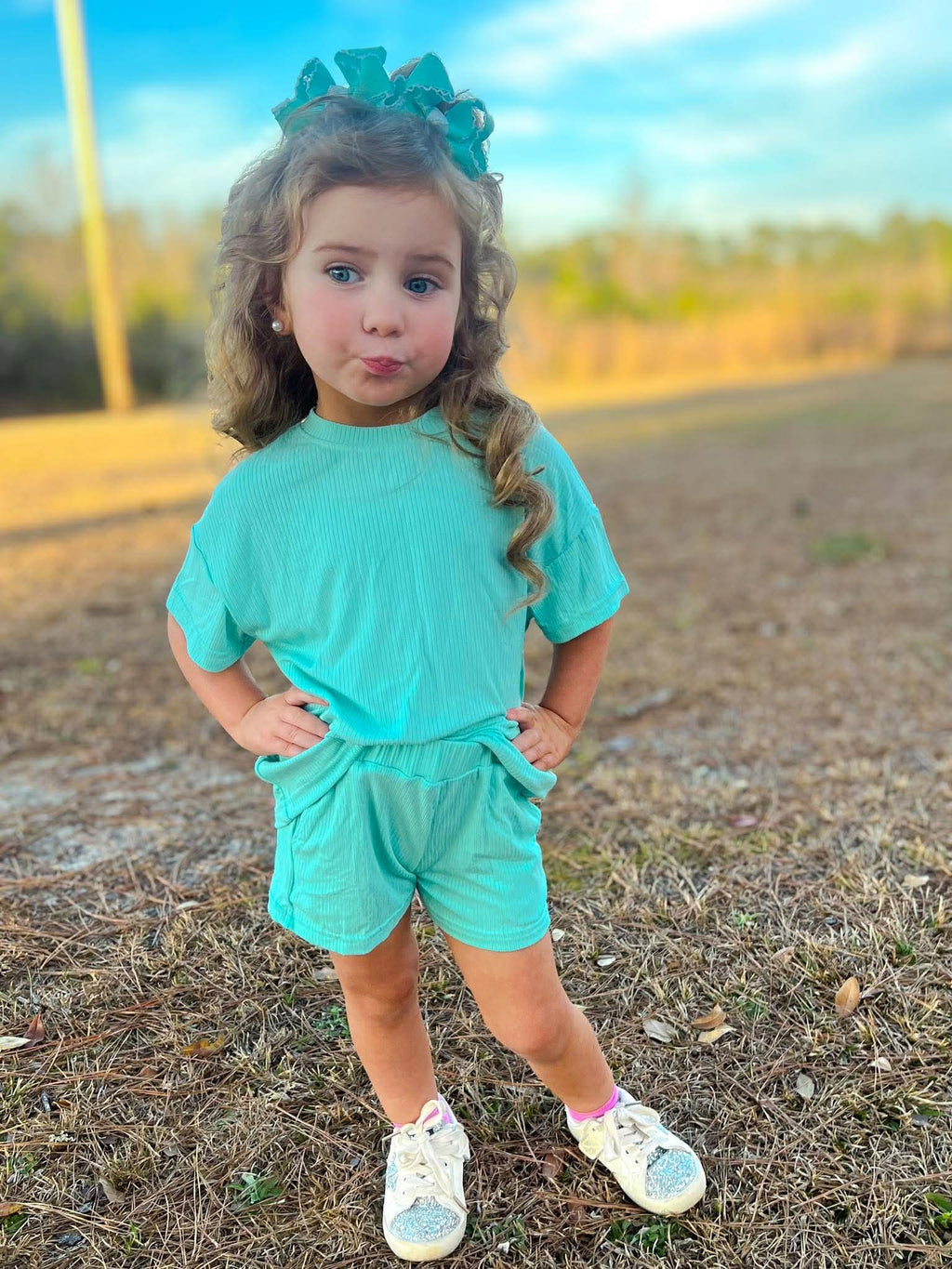 Kids mint green short set