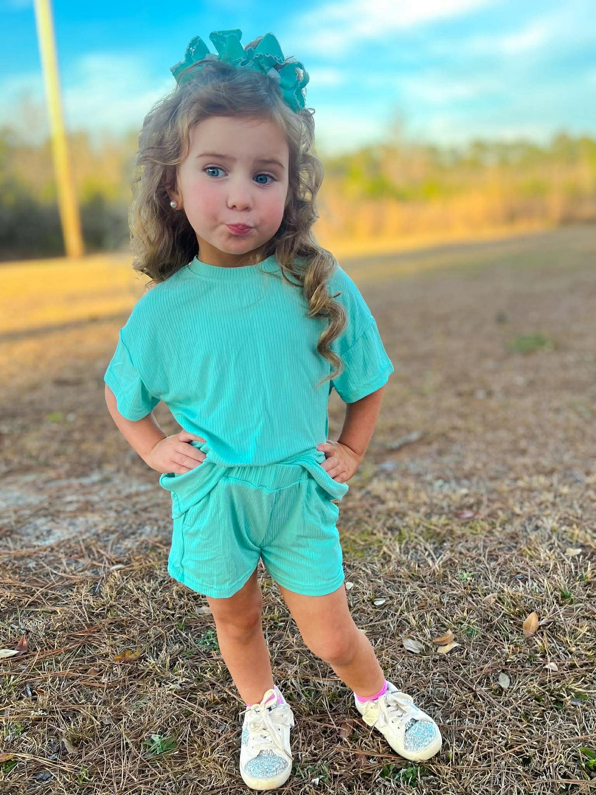 Kids mint green short set