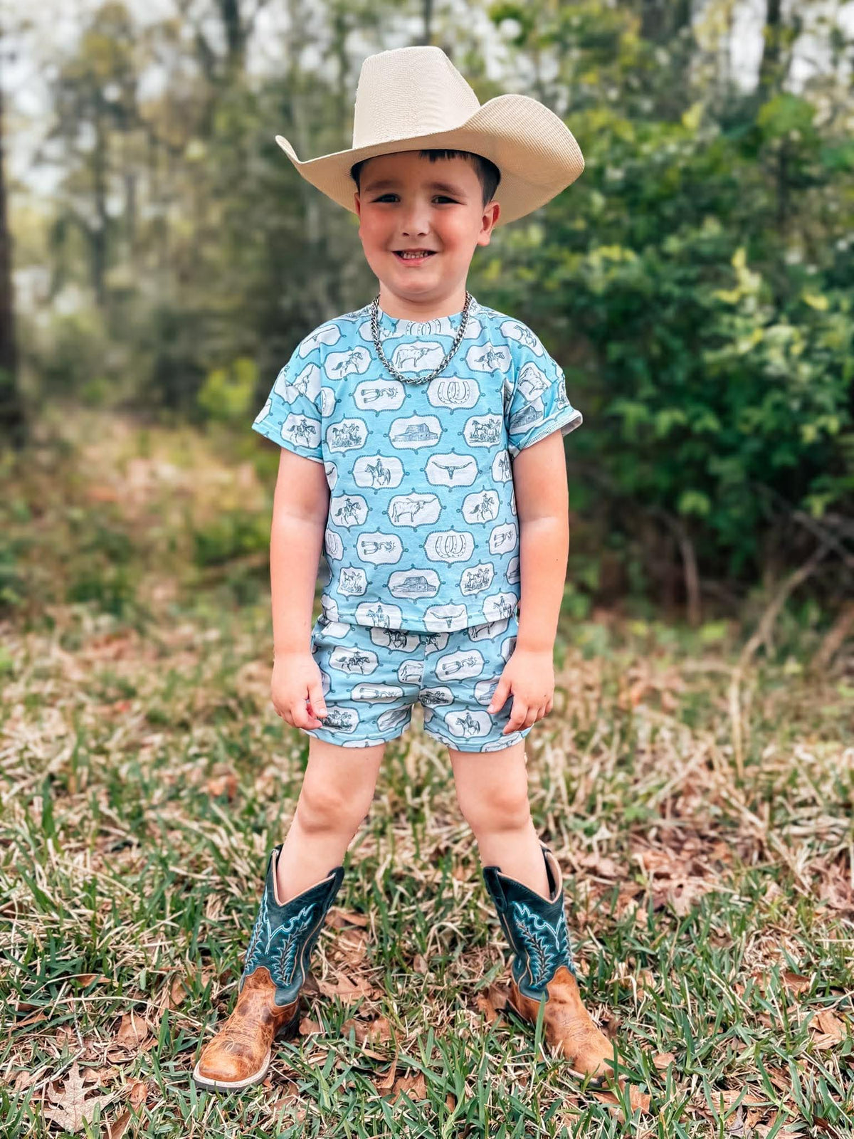 Blue western short set