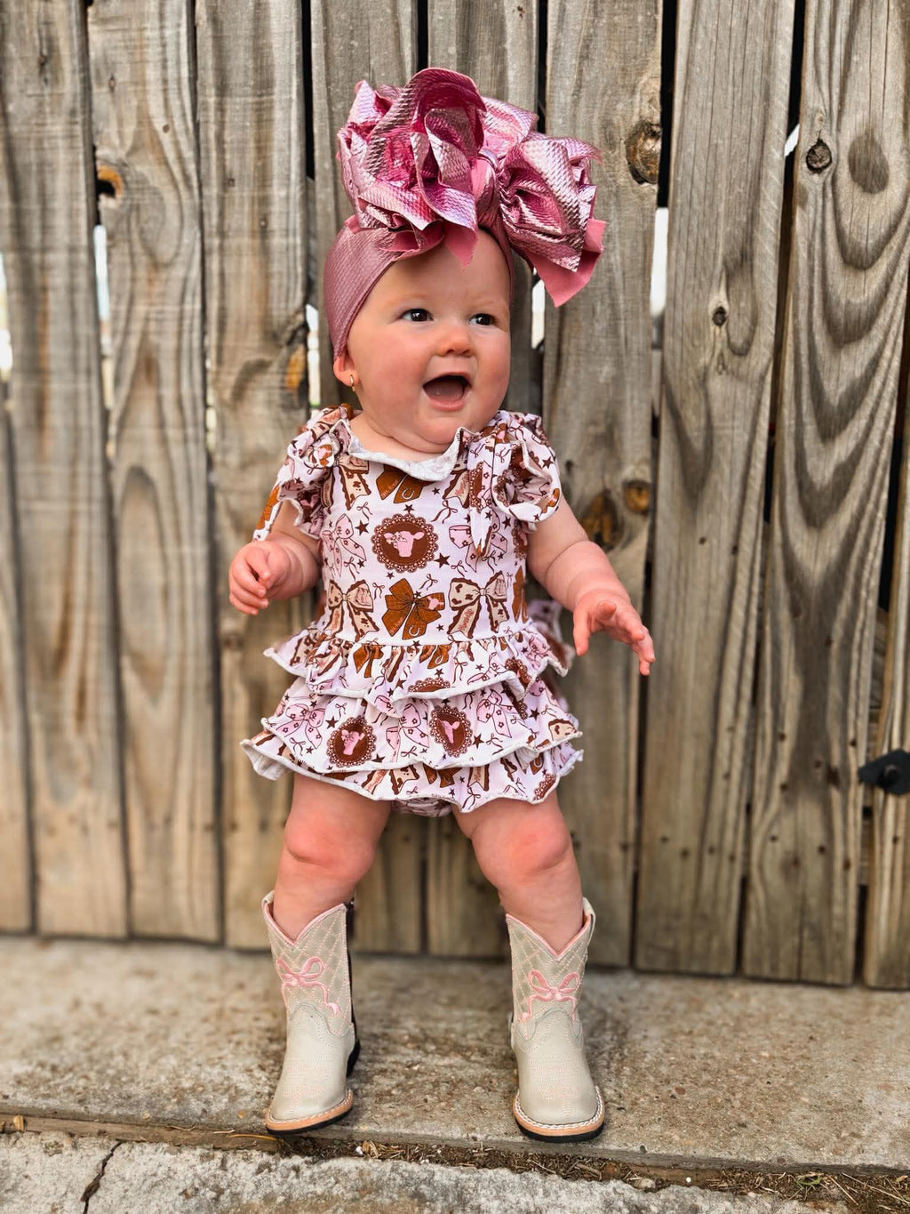 Pink cows ruffle romper